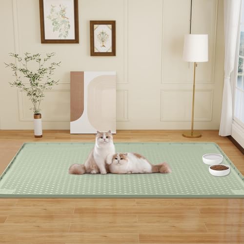 Cat Food Mat Extra Large Silicone Pet Bowl Mat 50''x35'' (Green / 50"L x 35"W)