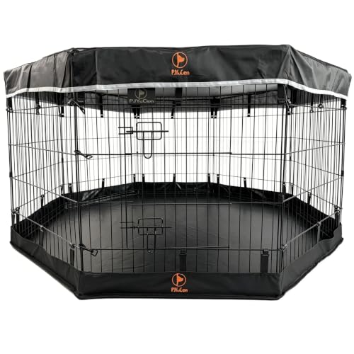 Puppy Playpen with Top Cover & Bottom Pad (Black / Small Pen: 30-Inch High)