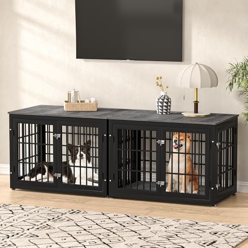38" Heavy Duty Dog Crate Furniture for Large and Medium Dogs (Black + Gray / 38.3"L x 25.4"W x 27.7"H)