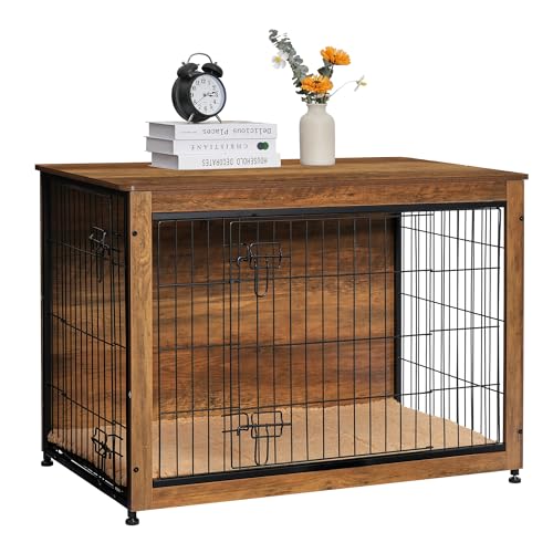 38.5" XL Dog Crate Furniture with Cushion (Warm Brown / 38.5"L x 25.6"W x 26.8"H)