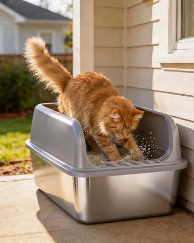 Stainless Steel Cat Litter Box (M (2 Packs) / Grey)