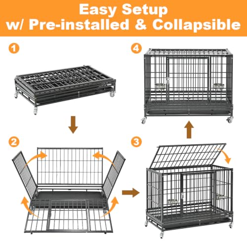 37" Two Tier Heavy Duty Stackable Dog Crate with Wheels (37.0"L - 2 Tiers - 1P)