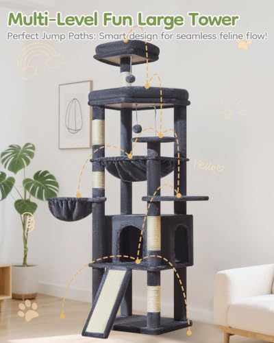 Cat Tree for Large Cats (Smoky Gray / 72 Inches)