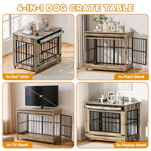 42" Large Dog Crate Furniture (Greige / 42.1"L x 30.0"W x 35.0"H)