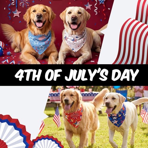 50 Pcs 4th of July Dog Bandanas Bulk for 1776 Patriotic 250th Anniversary Star Red White and Blue Independence Day Flag Scarf for Small Medium Large Outfit (Star / 31.5 x 21.7 x21.7 Inch)