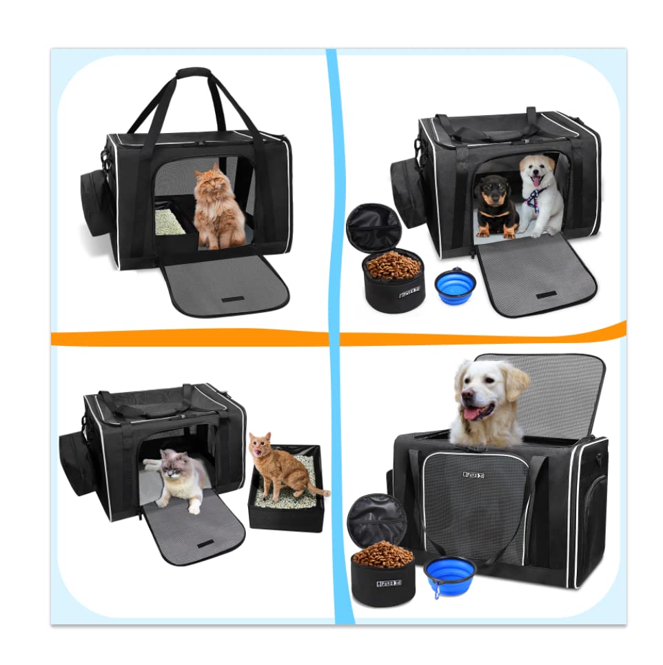 Extra Large Cat Carrier with Litter Box for Car Travel (Black(A carrier with litter box))
