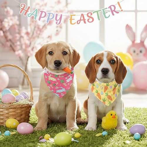 50 Pcs Spring Dog Bandanas Bulk Bunny Egg Carrot Bandanas for Dogs Triangle Kerchief Bibs Scarf Set for Pet Easter Costume Photo Props Accessories Pet Shops (Easter / 19.7 x 13.8 x 13.8'')