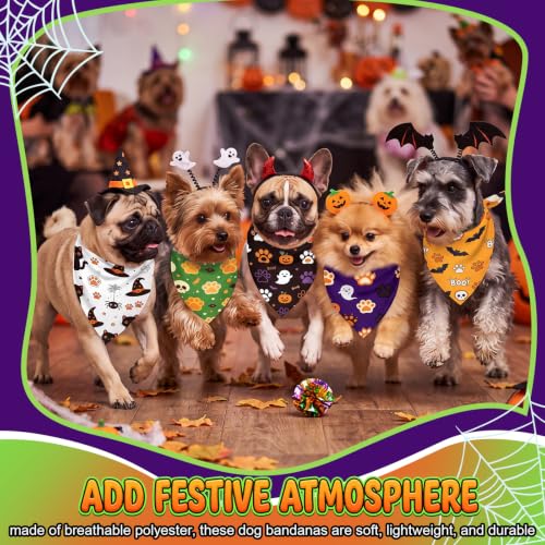 50 Pcs Halloween Dog Bandanas Bulk Cute Dog Paw Prints Pattern (Halloween Paw Print / 19.7 x 13.8 x 13.8'')