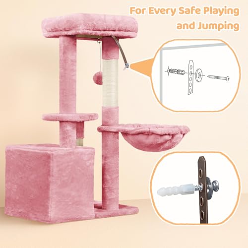 Cat Tree 34in Cute Cat Tower for Indoor Cats (Pink)