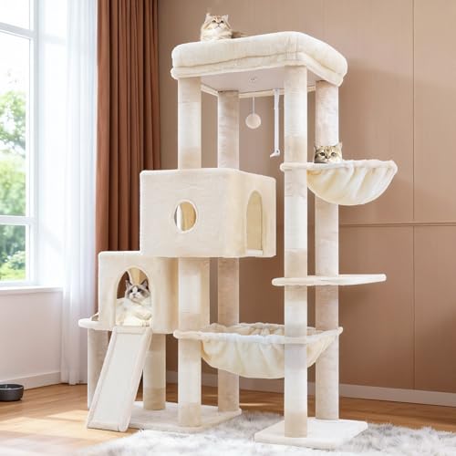 Cat Tree Tower with Plush Steped Condos (50 inches / Beige)
