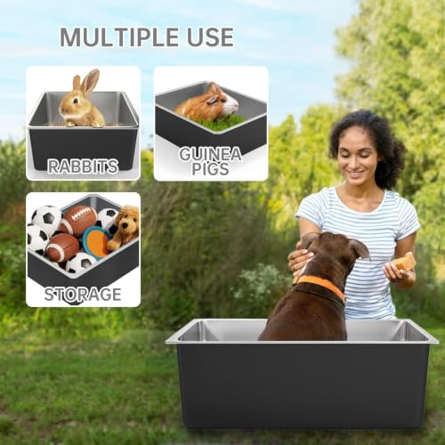 Large High Sided Stainless Steel Cat Litter Box (23.4"L x 15.6"W x 6"H)