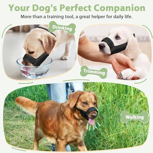 Dog Muzzle with Hook and Loop for Biting Chewing (Black / S-(Snout Cir 7.5"-9"))
