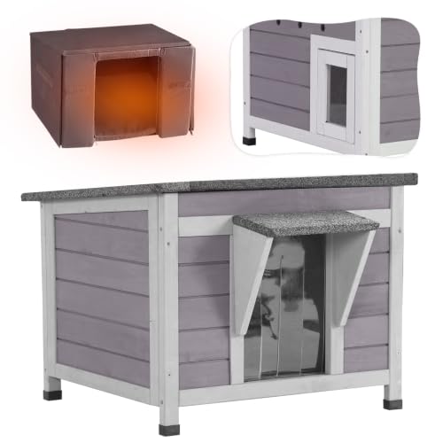 Outdoor Cat House with Insulated Liner Feral Cat Shelter for Winter (Compact Cat House - 23.6"W)