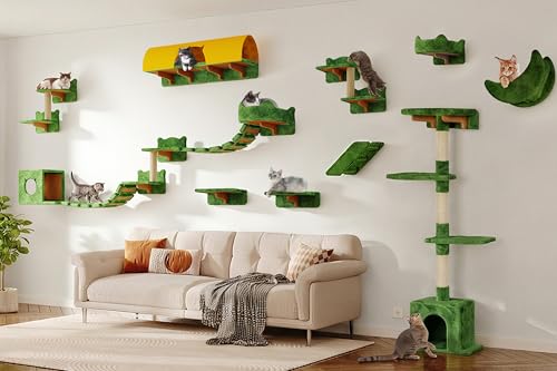Cat Wall Furniture (Green / 26 Piece Set)
