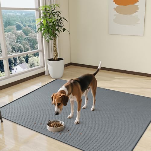 Dog Food Mat 50''x35'' Extra Large Dog Mat for Food and Water (50"L x 35"W / Dark Grey)