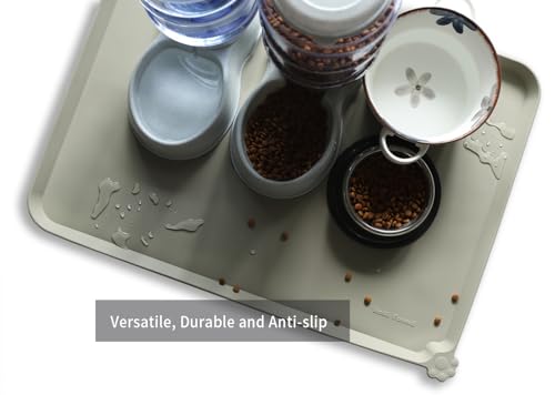 X Large Silicone Pet Feeding Mats (28"L x 20"W / Cream Green)