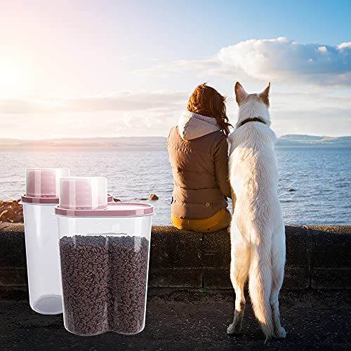 2 Pack 2lb 2.5L Pet Food Storage Container with Measuring Cup for Small Dog (Pink 2.5L)