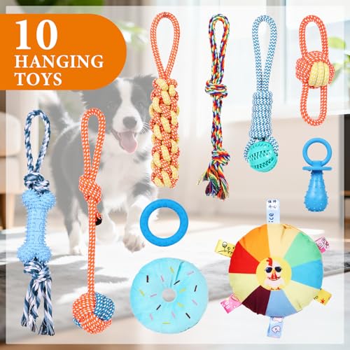 Puppy Play Gym for Small Dogs 10 Hanging Toys (Yellow & Blue)