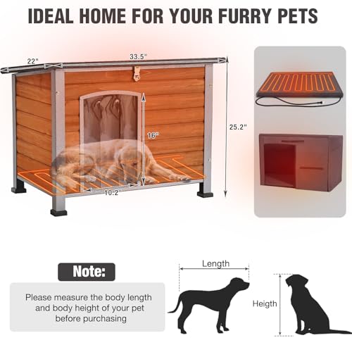 33.3’’ Heated Outdoor Dog House Weatherproof Insulated Dog Kennel with Metal Frame (Heated Dog House)