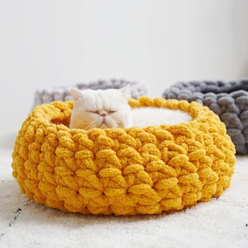 Cat Nest Bed Handwoven Washable Round Cave Kitten (DGreen / Medium)
