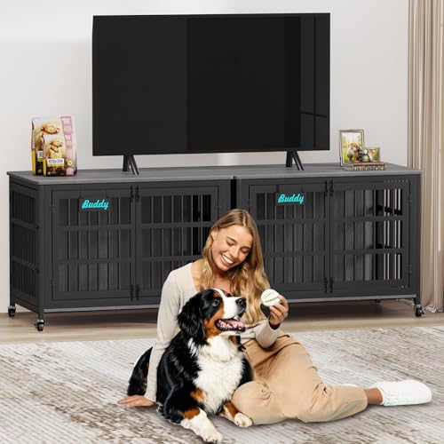 46"/43"/32" XXL Heavy Duty Dog Crate Furniture with Casters (46.14"L x 28.78"W x 35"H / Dark Grey)