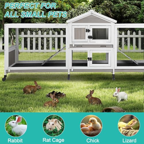 93" L 2 Tier Rabbit Hutch with Wheels (93"L x 19"W x 35"H)