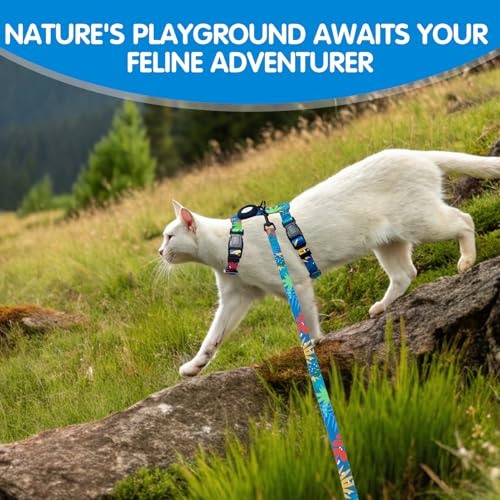 Cat Harness with Airtag Holder (Green Leaves (Buckles on Neck & Chest))