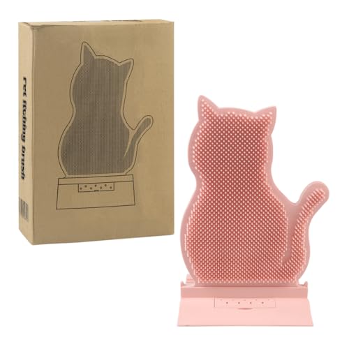 Cat Self Grooming Comb Brush with Catnip Wall Corner Groomer Brush Cats Face Scratchers for Indoor Dogs Fur pets (PINK)