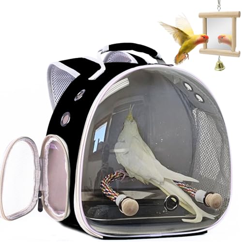 Bird Travel Carrier Bubble Window Backpack with Mirror Parrot Standing Toy