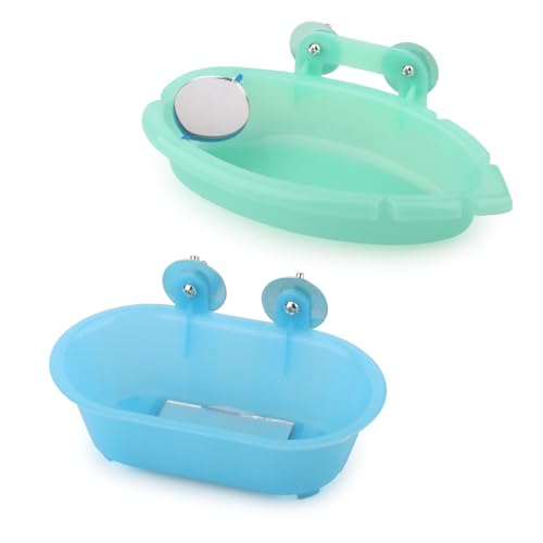 Bird Bath with Mirror for Small Birds Budgie Parakeet Cage (Blue(B)+Green)