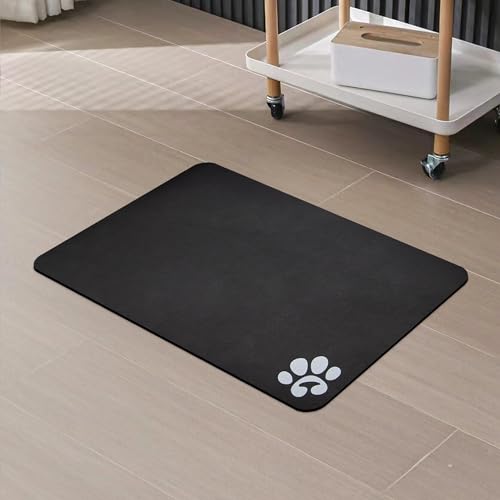Pet Cat Food Mats (Black & Footprints Logo / 18.1"L x 11.8"W)