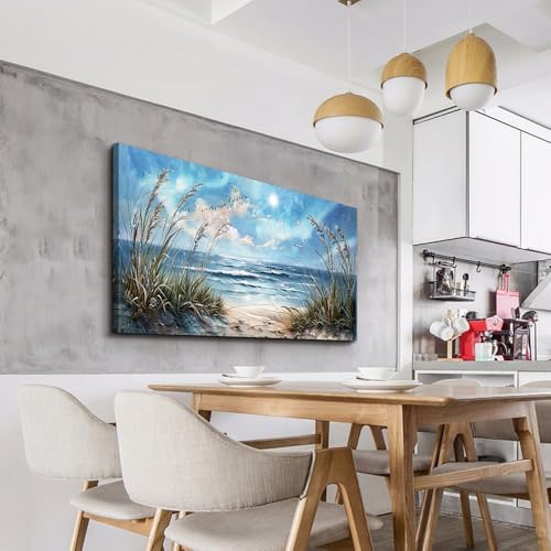 Large Wall Art For Living Room Wall Decor For Bedroom Sunshine Ocean Scenery Painting Blue Sea Waves Wall Pictures Office Modern Canvas Prints Artwork Aesthetic Home Decoration 48"X 24" (48"L x 24"W / Blue Sea Sunshine Waves Pictures)