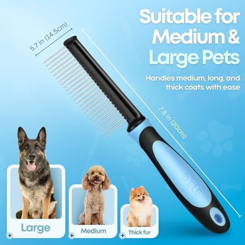 Metal Dog Comb for Grooming and Dematting (Blue)