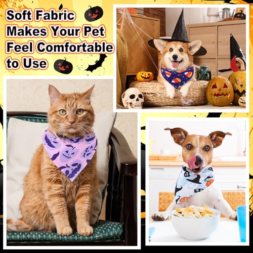 72 Packs Halloween Dog Bandanas Bulk Pumpkin Ghost Pet Bandanas Triangle Scarf Bibs Adjustable Dogs Bandana for Halloween Thanksgiving