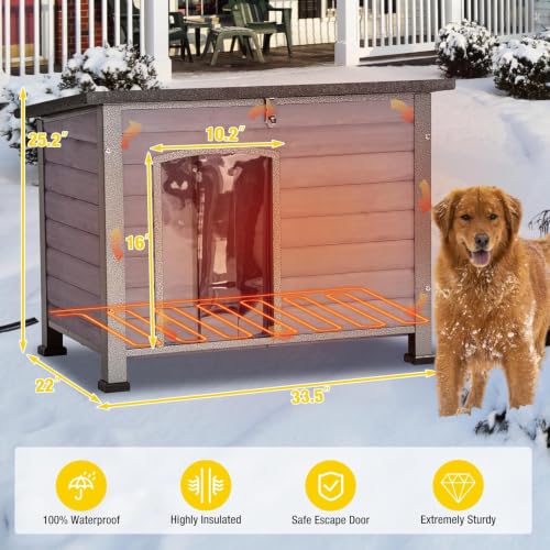 Dog House with Insulated Liner (33.5"Grey(With Insulated Liner))