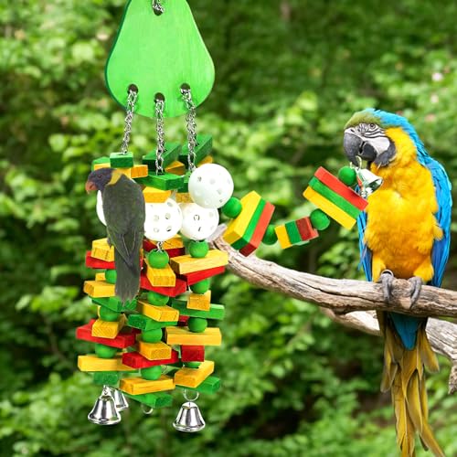 Large Bird Parrot Toys for Cockatoos African Grey Macaws Amazon Parrots (Green)