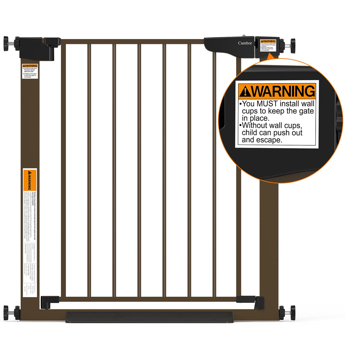 29.7 51.5 in Extra Wide Baby Gate for Stairs (Brown / 29.7-51.5"W x 30.5"H)