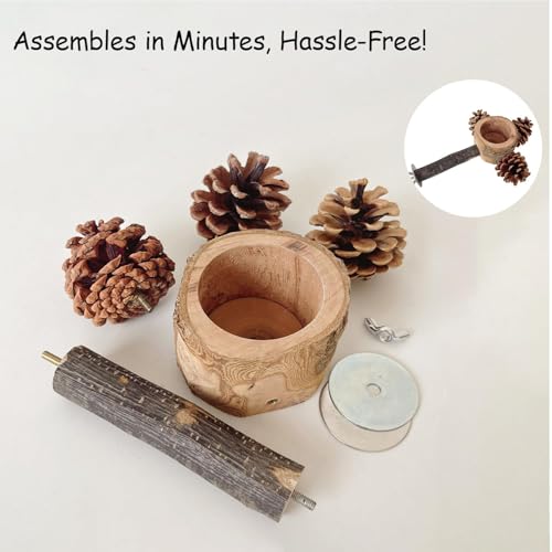 2 Pcs Bird Perch with Safe Bowl Wood & Pinecones (2 pack perches with bowl and pinecones)