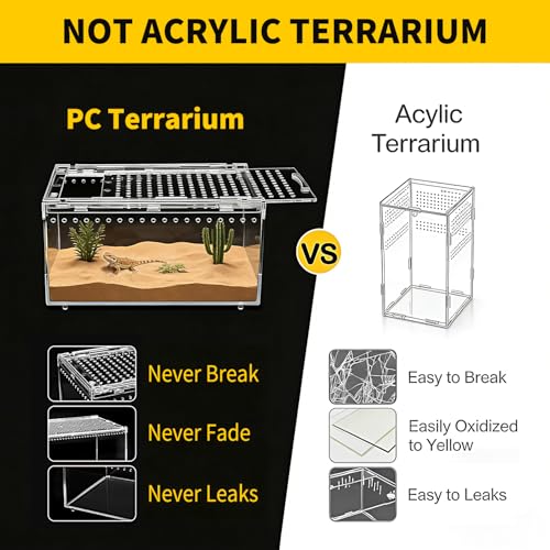 No Assembly】 Reptile Tank Enclosure with Magnetic Button.12" * 8" * 6" Thicken Snake Enclosure Cage (12" * 8" * 6")