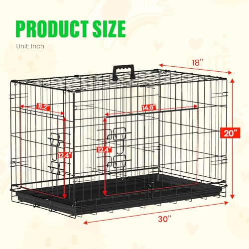 Dog Crate for Medium Dogs 30 Inch Folding Kennel Metal Pet Cage Black (Black / 30.0"L x 17.0"W x 19.0"H)
