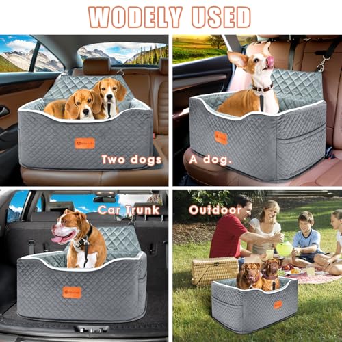 Memory Foam Booster Dog Car Seat for Medium Dogs Under 45 LBS (Grey / Medium)