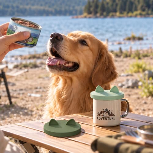 Silicone Pet Food Can Lids (3.3in/85mm(5.3-5.5oz) / Camo Green+Light Green)