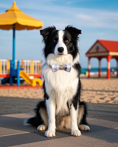 5 Pack Plaid Dog Bowties for Large Dogs Slide on Collar (M/L)