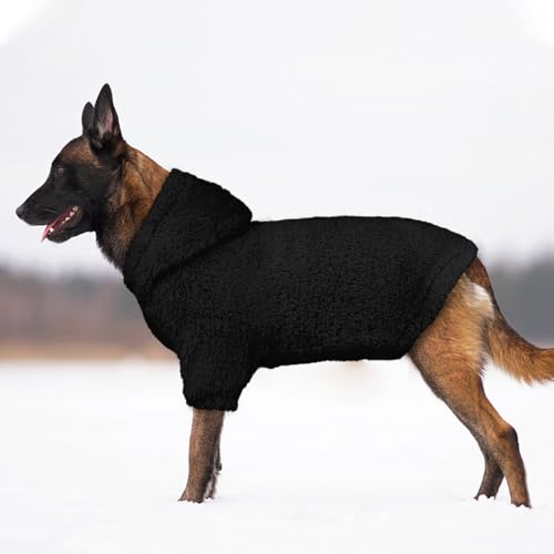 Fuzzy Dog Sweaters for Large Dogs Pet Hoodie Clothes Warm Soft Pet Coats Hooded Sweatshirt Dog Sweaters for Extra Large Dogs (XX-Large / Black)