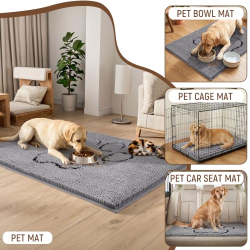 Absorbent Dog Door Mat for Muddy Paws (48"L x 36"W x 1" Th / Grey with Paw)