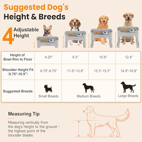 Mess Proof Elevated Dog Bowls (Light Grey / Medium)