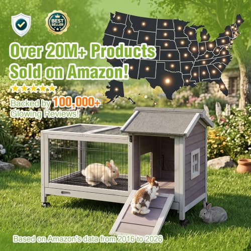 Rabbit Cage Indoor for 1 (Grey / 40.7" x 22.8" x 28.6")