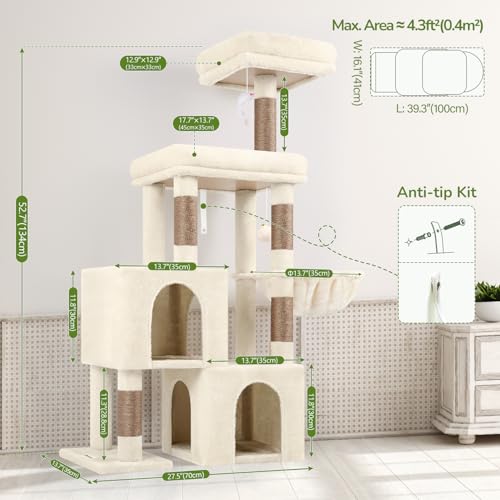 52in Cat Tree Tower for Indoor Cats (Beige / L)