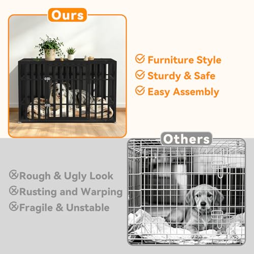 46 Inch Heavy Duty Dog Crate Furniture for Large Dogs (45.8"L x 27.5"W x 28.7"H / Black)