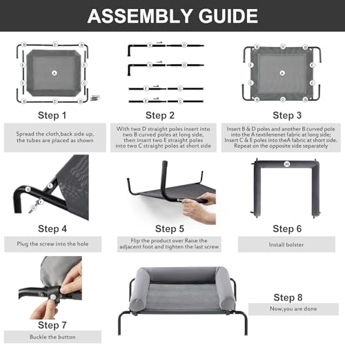 Large Elevated Cooling Cot (Grey / 48.0"L x 35.0"W x 8.0"Th)